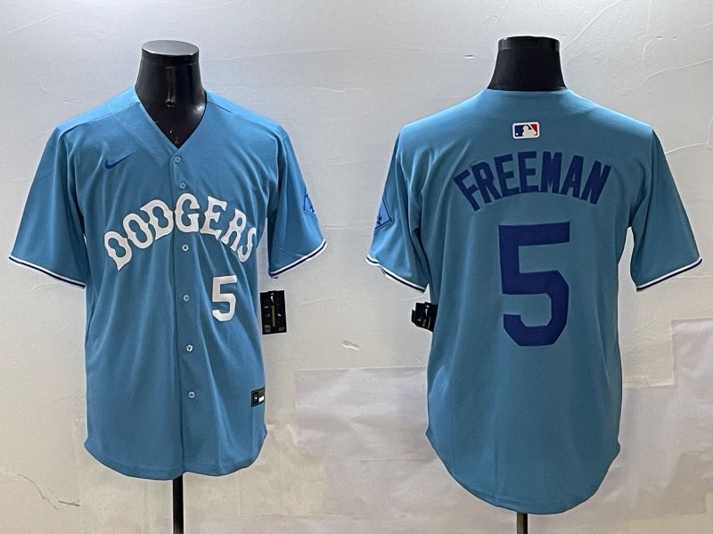 Men Los Angeles Dodgers 5 Freeman Light Blue Throwback Game 2025 Nike MLB Jersey style 8
